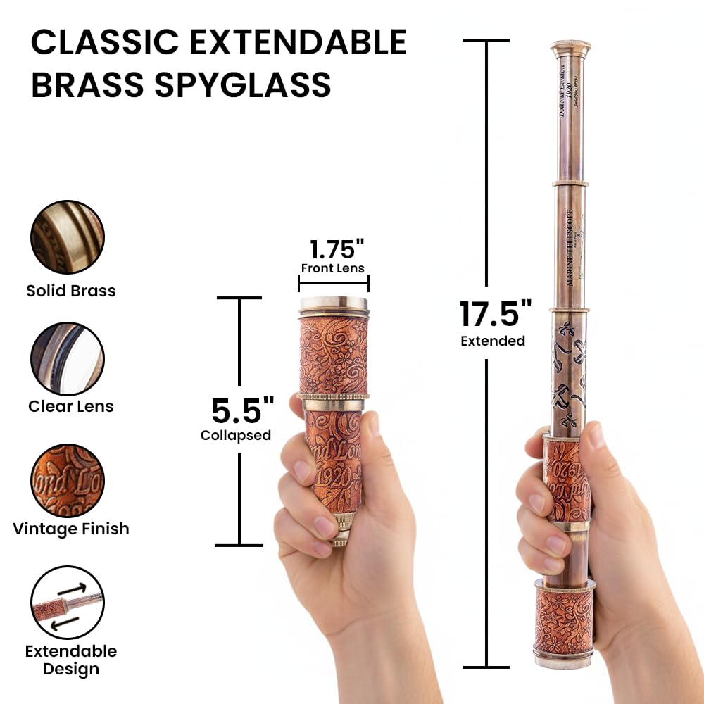 RII - Cristal espía de decoración antigua, telescopio pirata con funda de cuero, telescopio de mano para entusiastas de la aventura, decoración náutica monocular para regalos, viajeros, Dolland 3