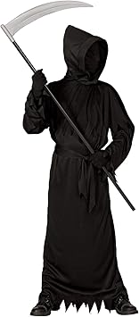 24costumes Kinder Sensenmann Kostum Grim Reaper Kostum 3 Teilig Inkl Sense Halloween Karneval Und Mottoparty Grosse 158 Amazon De Spielzeug