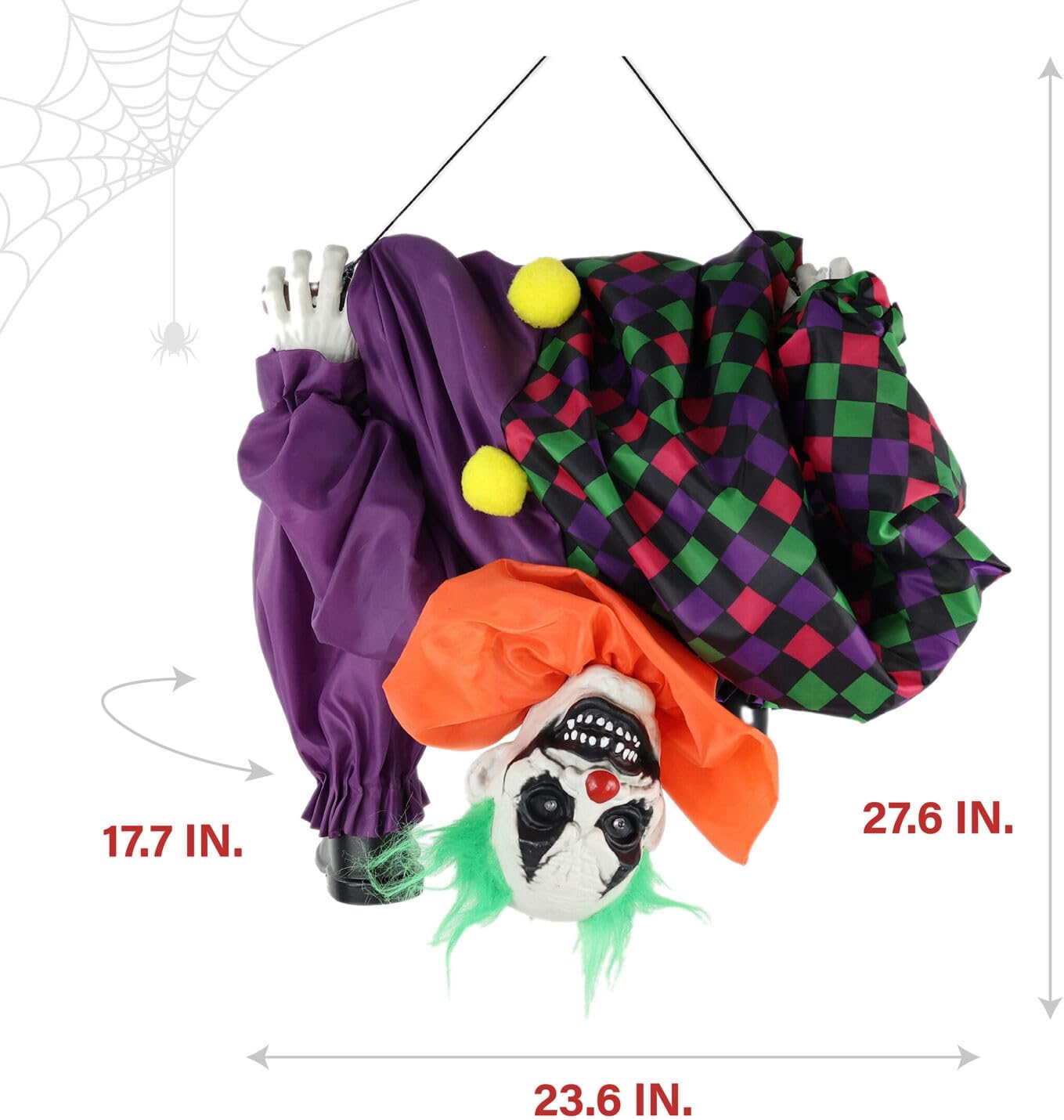 Haunted Hill Farm Animatronic Scary Upside Down Clown on Swing with Touch Activated Lights and Sound, Battery-Operated Indoor or Covered Outdoor Halloween Decoration