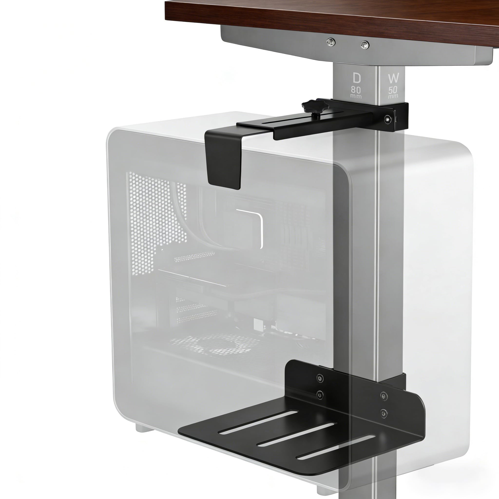 Supporto regolabile per PC sotto la scrivania senza forare, compatibile con scrivanie rialzabili, carico massimo 18 kg (40 lbs), facile installazione. (Nero, 80 * 50)