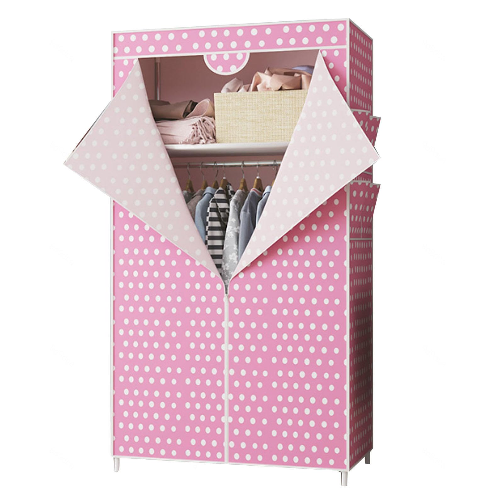 Armoire en toile rose 70x45x160 cm avec rail de suspension pour vêtements