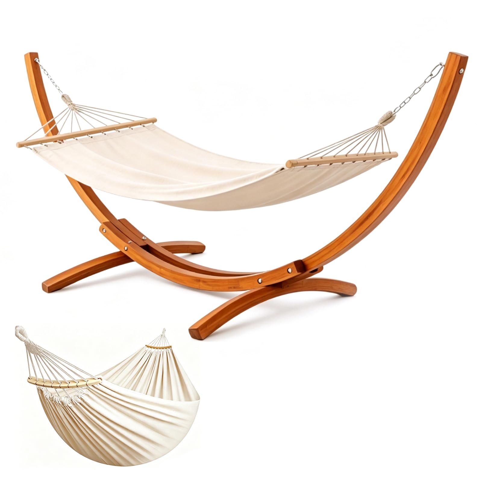 Hamac avec Support en Bois, Ensemble Double Hamac, 200 kg de Charge, 320×120×120 cm, Hauteur Ajustable, pour Jardin, Terrasse & Balcon 27kg