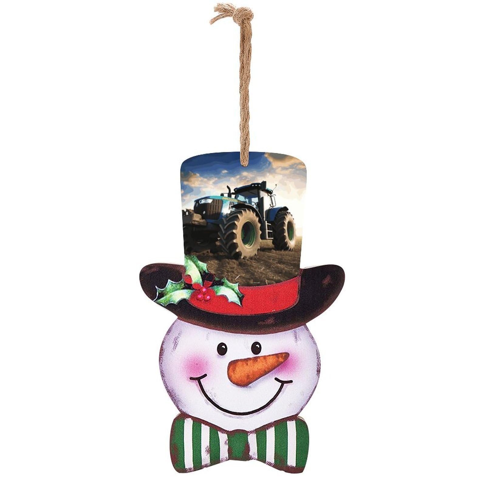 Farm Tractor Snowman Decor Christmas Snowmans Hanging Decors Wooden Exquisite Holiday Decoration Sign for Home Window Wall Farmhouse Indoor Outdoo