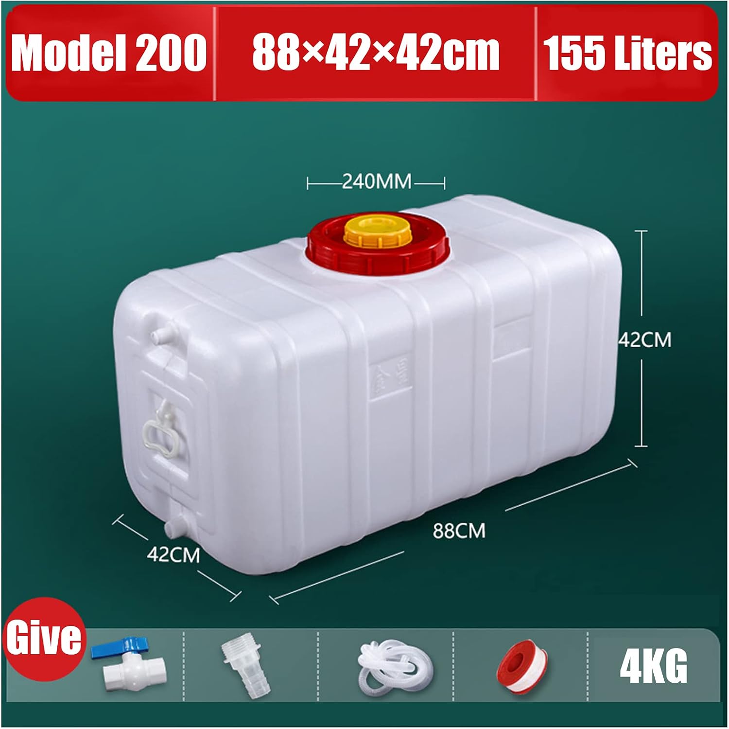 Water Tank 155 Liters White Water Storage Container，Portable Camping Water Container with Tap，Portable Camping Water Container，Suitable for Field Travel Car Use Rectangular Storage Bucket