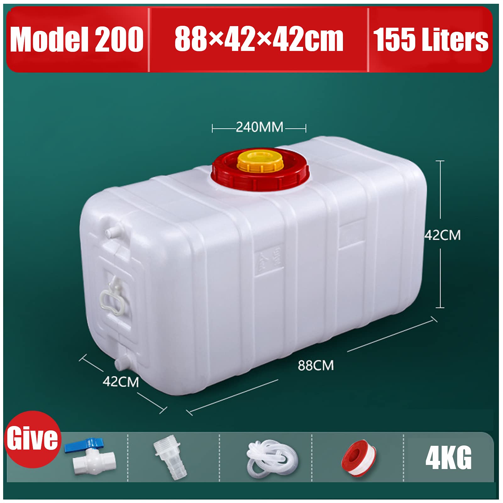 Tanica per Acqua 155 Litri Bianco Contenitore Orizzontale in Plastica，Potabile per Campeggio All'aperto O Contenitore per Acqua Portatile per Uso Familiare，Contenitore per Acqua con Rubinetto