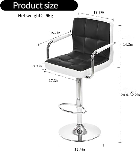 Miniatura 2 de Juego de 2 taburetes de bar altos cuadrados modernos de piel sintética, taburetes de bar ajustables, taburetes de altura de mostrador con brazos y
