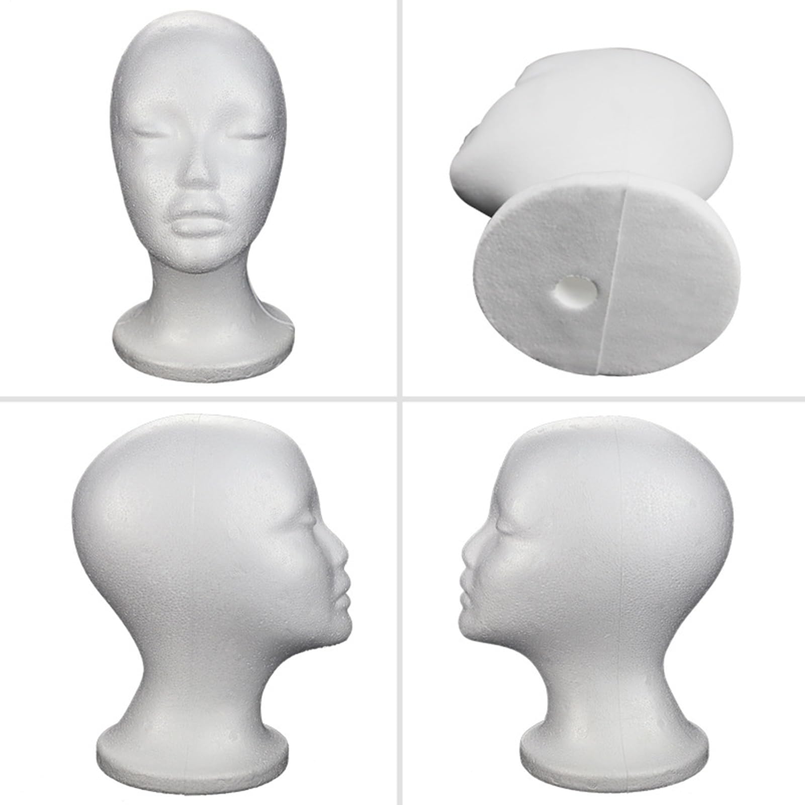 Lot de 2 Tête de mannequin en mousse pour femme, 52x27x15,5cm modèle de tête de mannequin, stand d'affichage de perruque et chapeau, Multifonction Pour lunettes de soleil, perruques, chapeaux
