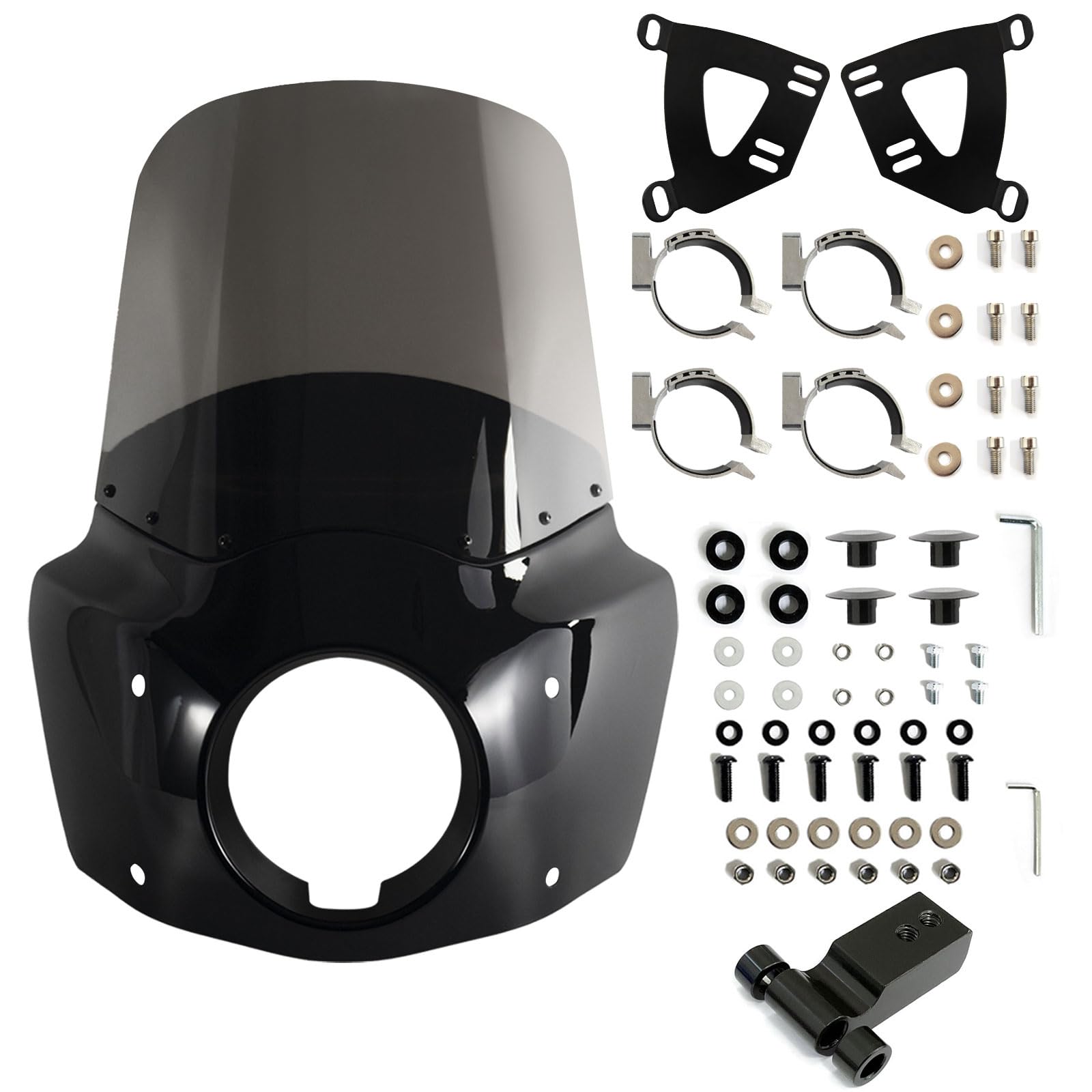 FATECIM Motorcycle 5.75" Headlight Fairing with 15" Smoke Windshield Windscreen &amp; 48-58mm Mounting Kit Headlight Extension Block For Harley 2018 2019 2020 2021 2022 Softail FXBB Street Bob