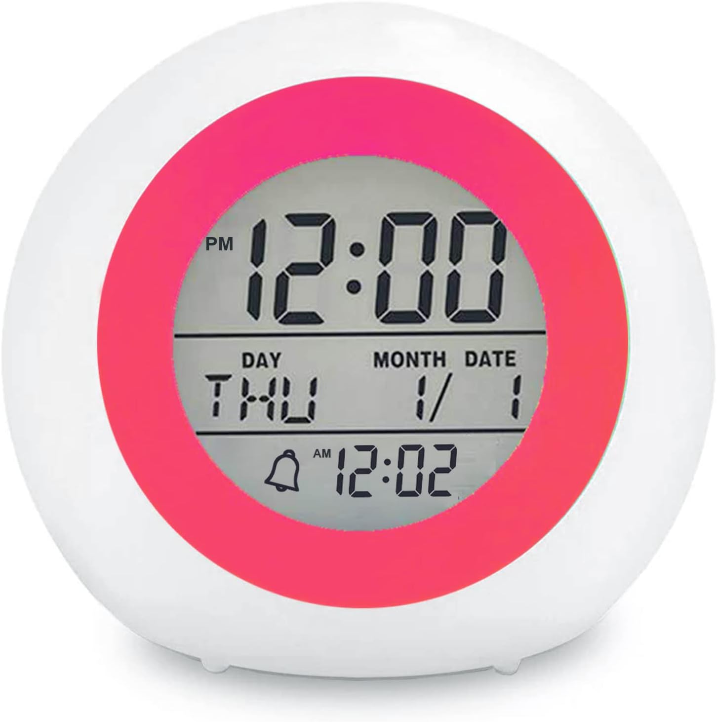Kids Digital Alarm Clock, 7 Color Night Light, Snooze, Temperature Detect for Toddler, Children Boys and Girls, Students to Wake up at Bedroom, Bedside, Batteries Operated (RED)
