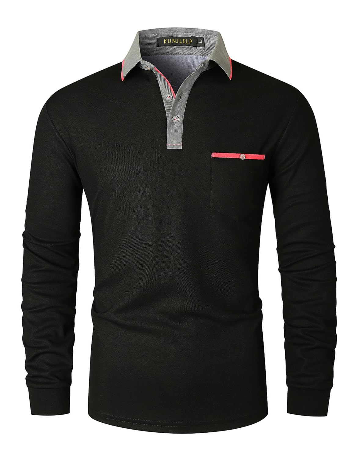KUNJLELP Polos Hombre Manga Larga con Bolsillo Escote de Color Poloshirt Otoño Camisa Golf Trabajo Camisetas