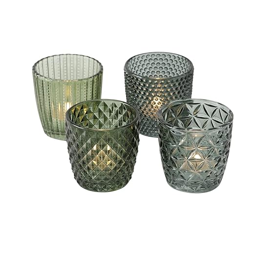 Wind light glass green tealight holder set of 4 – 8 cm