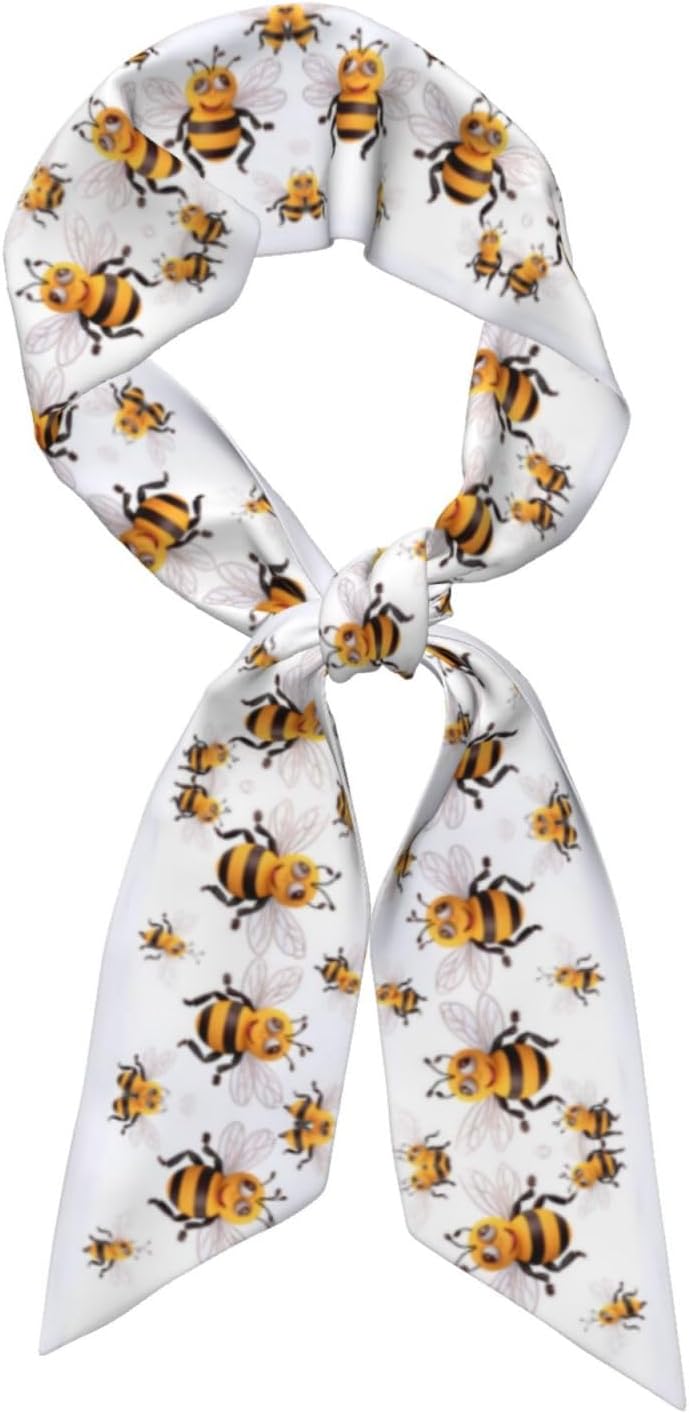 Funny Bees Print Fashion Scarf For Women, Printed Lightweight Shawl For Hair Neck Bag Accessory, Satin Gift