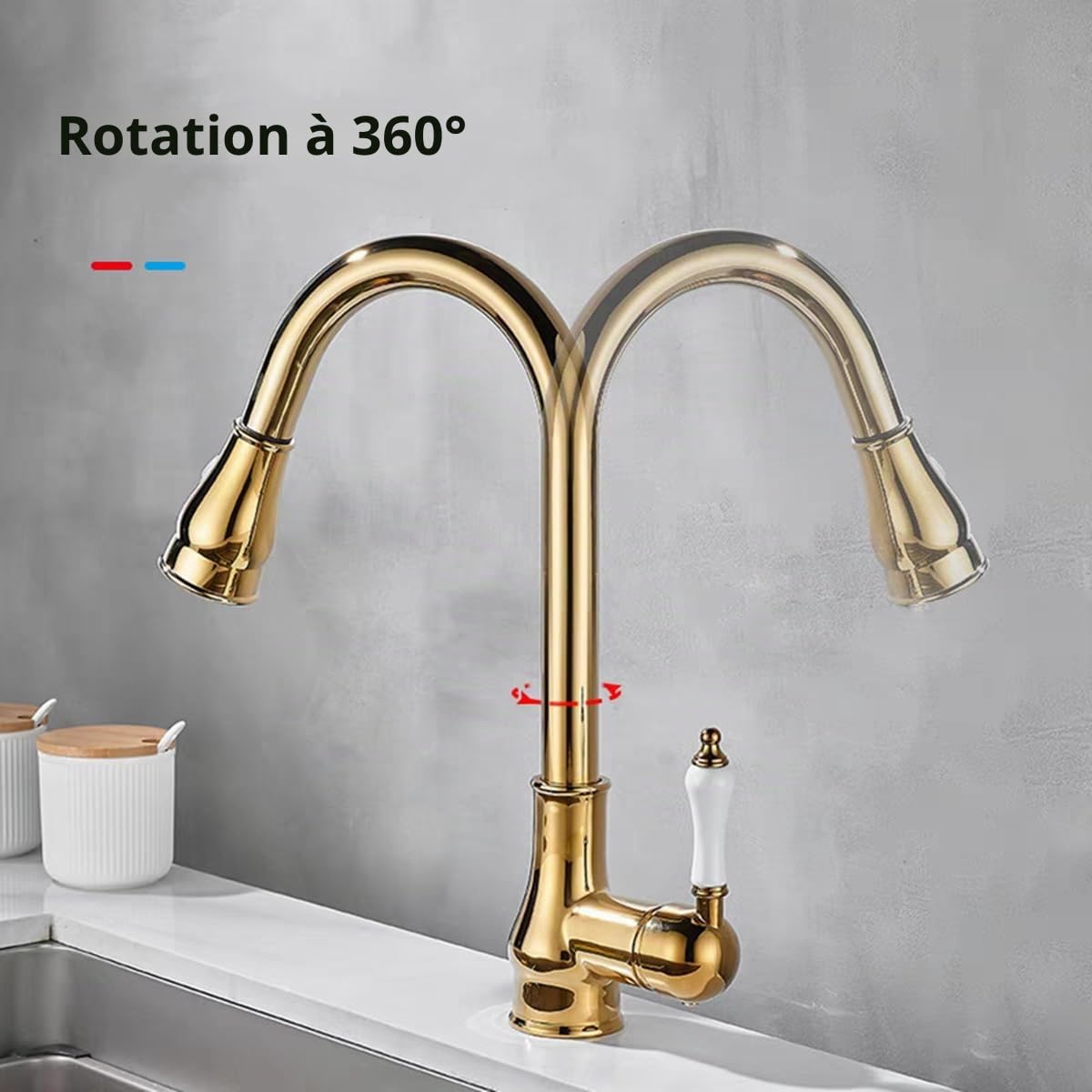 Robinet Cuisine Doré Mitigeur Cuisine avec Douchette Extractible 2 Modes