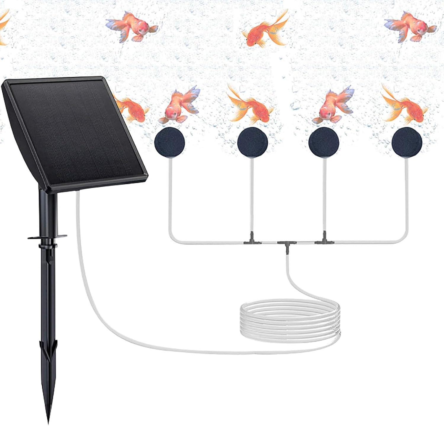 Double Outlet Aquarium Air Pumps Stake Solar Power Aerator for Fish Tanks Quiet Tool Home Use Fish Tanks Aquarium Bubble Aeration