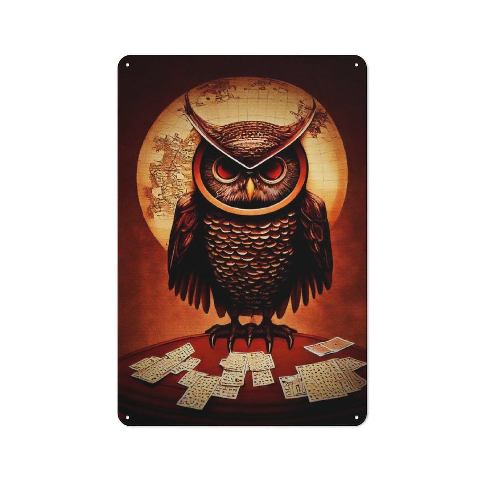 Junmoney Lucky Owl Painting Retro Metal Wall Sign 30X20cm With For Home Bar Wall, A Housewarming Gift For Hosts Who Enjoy Retro Interiors