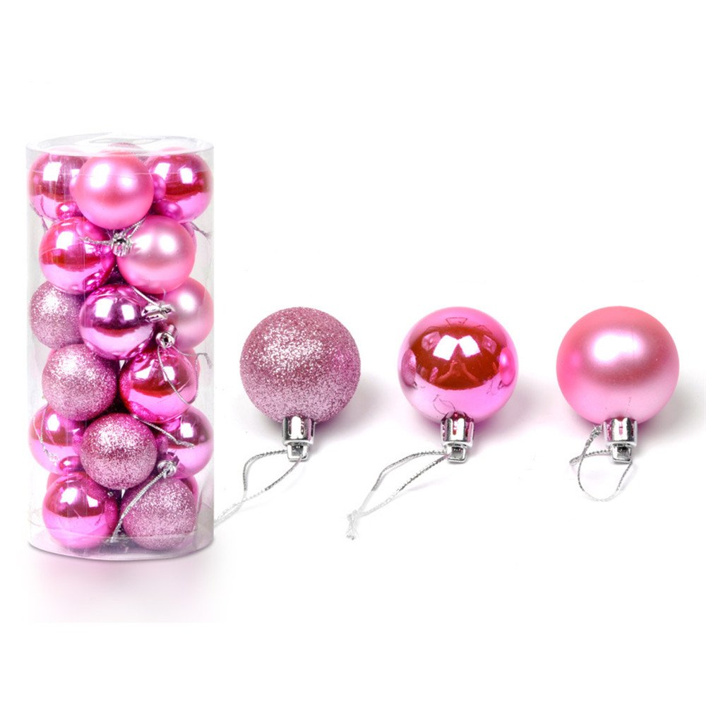 Sheffla Christmas Baubles Balls Xmas Tree Balls Christmas Decoration Party Ornaments 24 Piece Set (Pink)