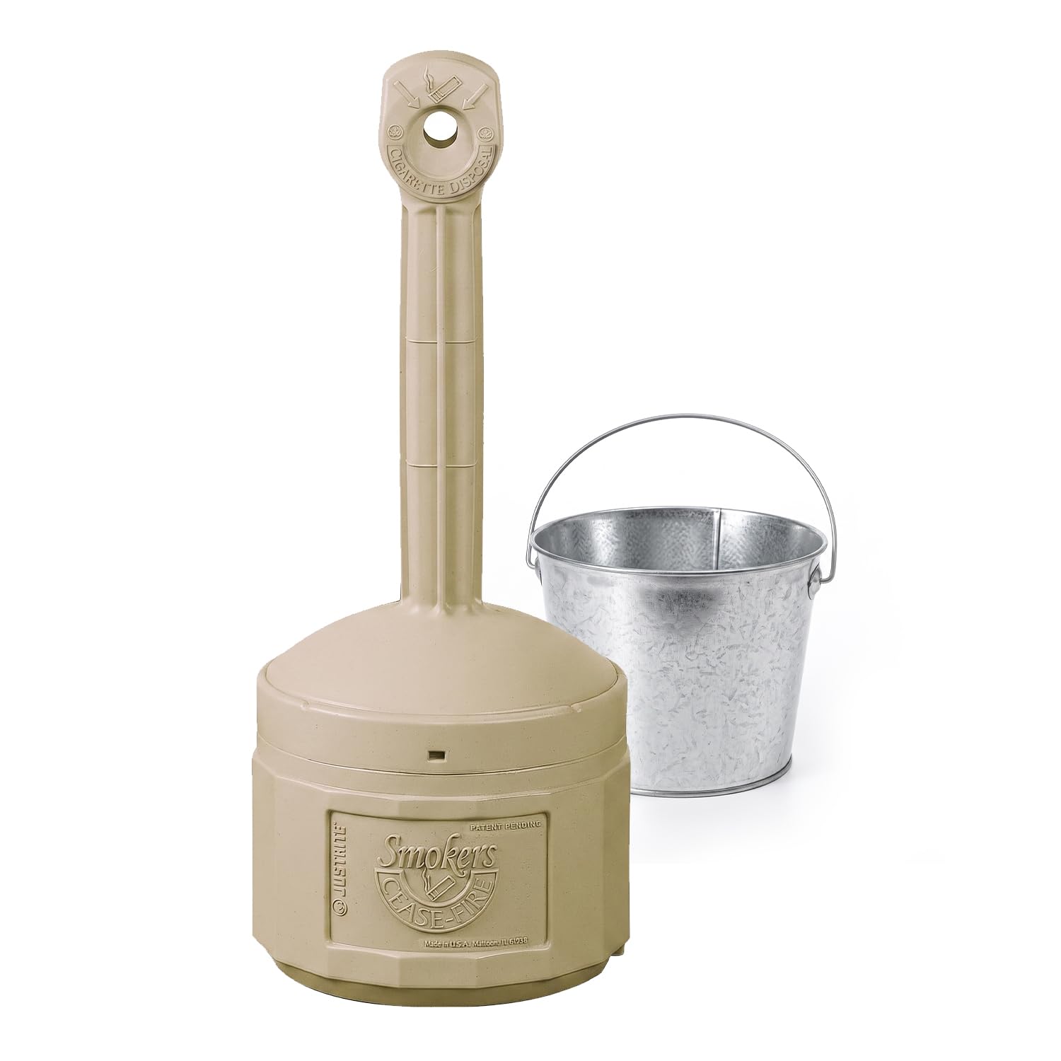 Justrite Cigarette Butt Receptacle, 4 Gallon, FM Approved, Adobe Beige