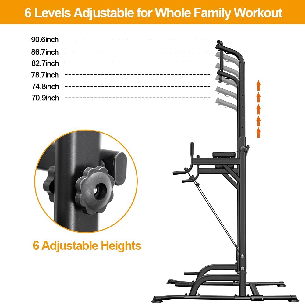 UBOWAY Power Tower -Pull Up Bar Stand &Dip Station Adjustable Height Heavy Duty Multi-Function Fitness Training Equipment Home Gym Pull Up Bar Station Pull Up Station (Upgrade)