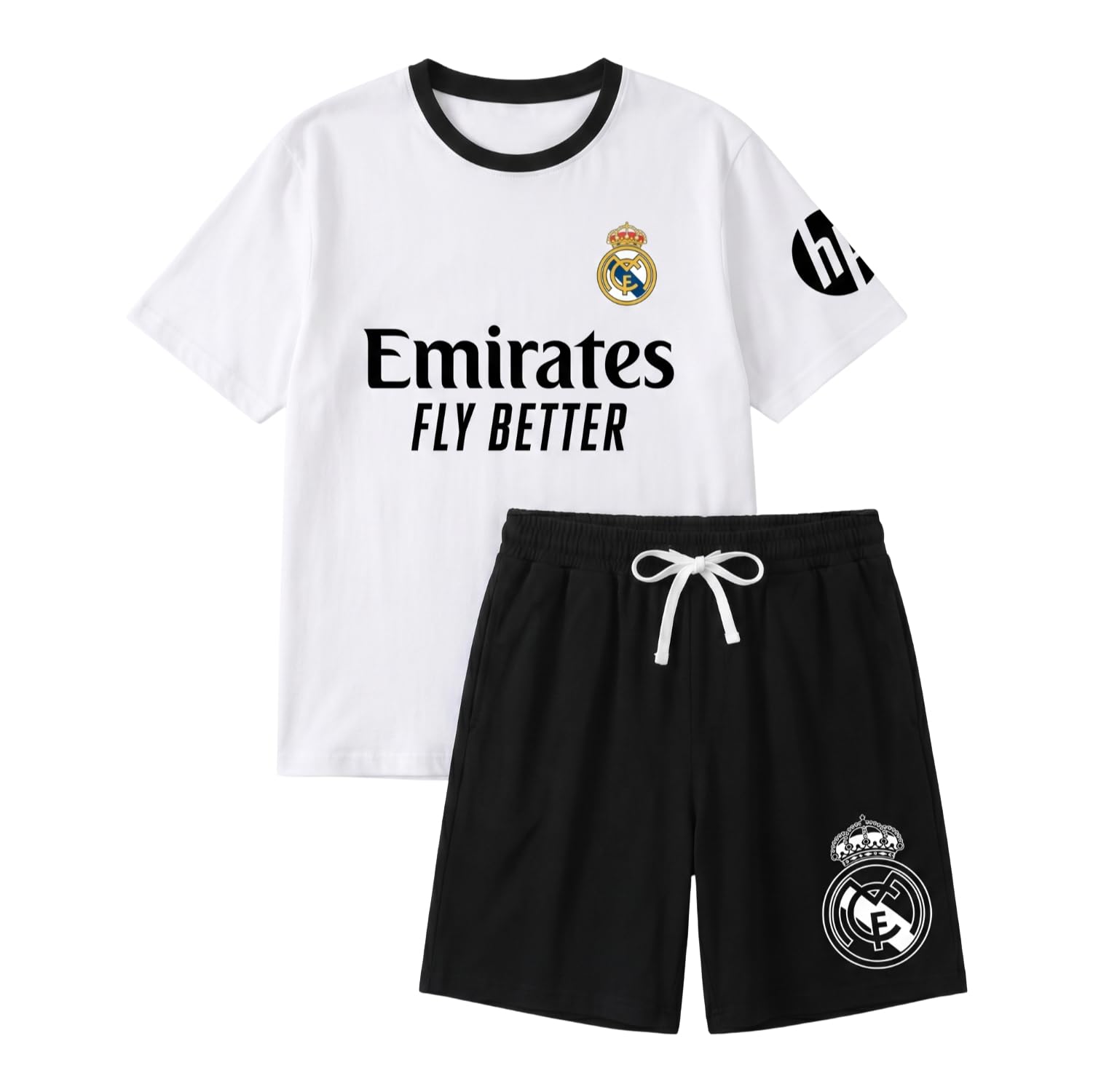 SaoTi Pijama Algodón Hombre Fútbol Madrid Camiseta y Pantalón Corto Verano – Pijama Corto Cómodo y Fresco Adulto y Niño 11 Tallas – Pijamas Verano Algodón Suave