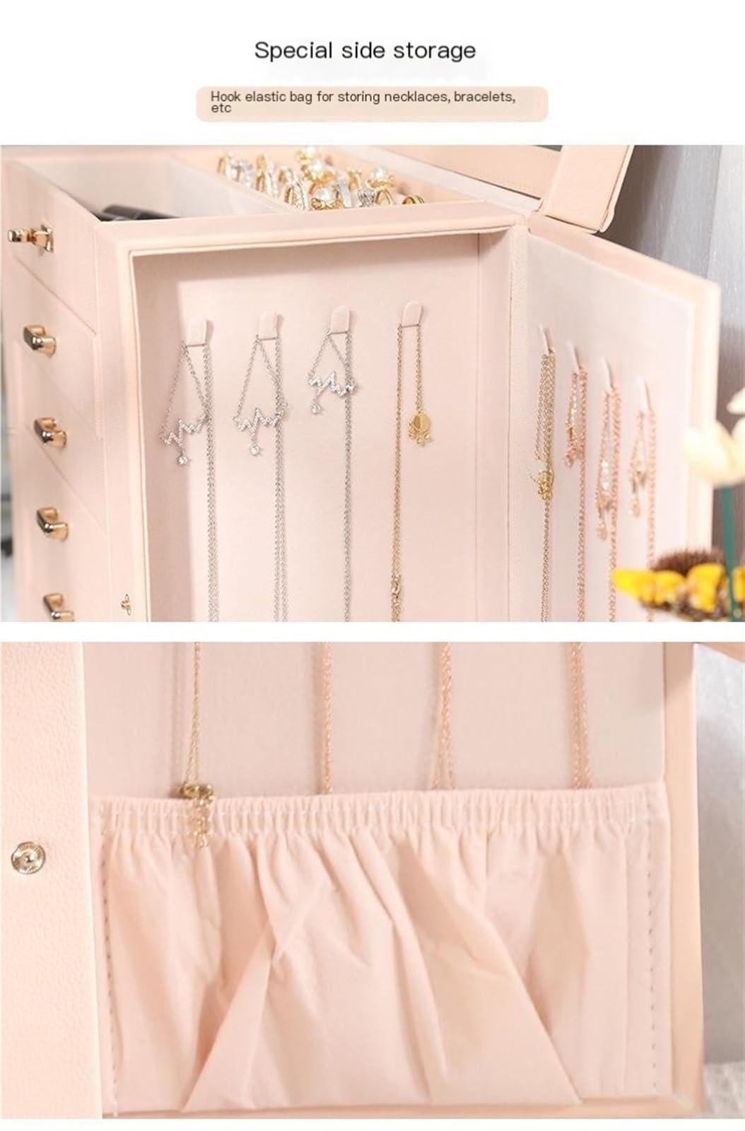 Pudełko na biżuterię Organizer biżuterii o dużej pojemności Pięć warstw Pu Leather Naszyjnik Pierścień Organizer biżuterii Szuflada Organizer biżuterii na pierścionki bransoletki kolczyki (Color : Ro