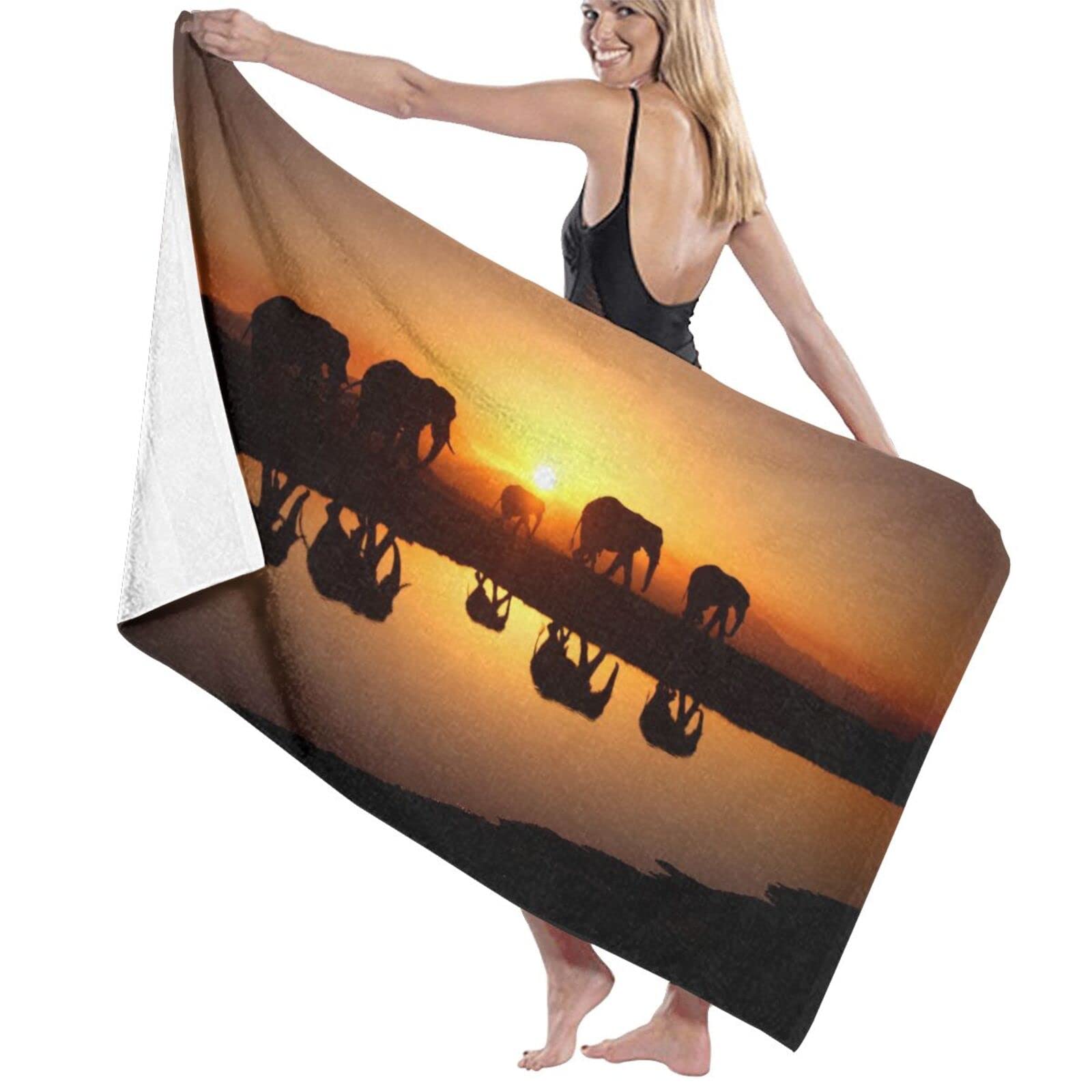 Serviette de bain 80 x 130 cm grand drap de plage imprimé éléphant voyage et piscine