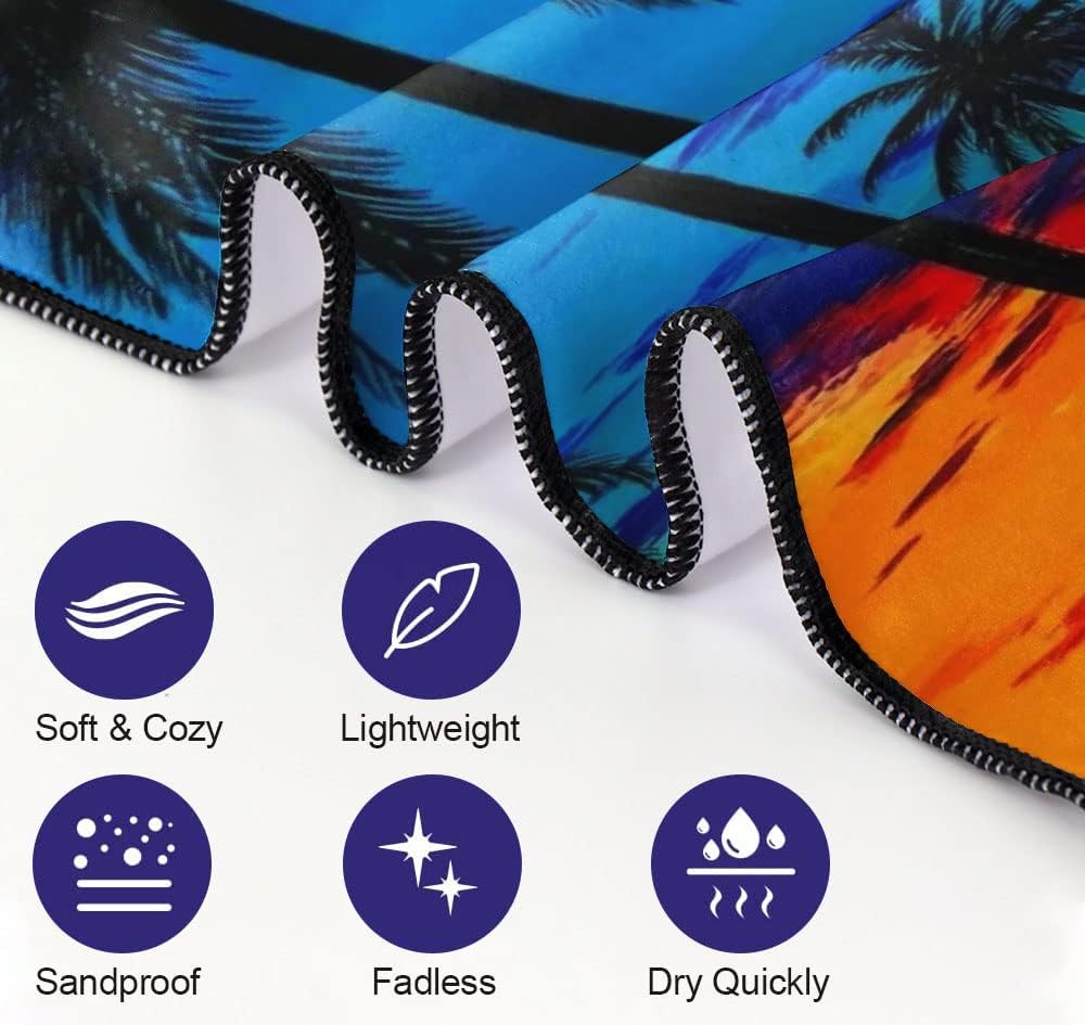 Oversized Beach Towel Quick Dry Sand Free Lightweight Microfiber Beach Towels for Swim Pool Camping Travel, Colorful Sunset Coconut Palm Trees, 36"x72" - Image 3