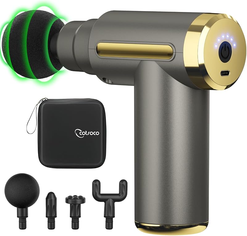 Jancane Mini Massage Gun, Deep Tissue Muscle Massager with 6 Speeds & 4 Heads, Super Quiet Handheld Percussion Massager for Pain Relief, Athletes, Office Workers & Parents, Portable Gift