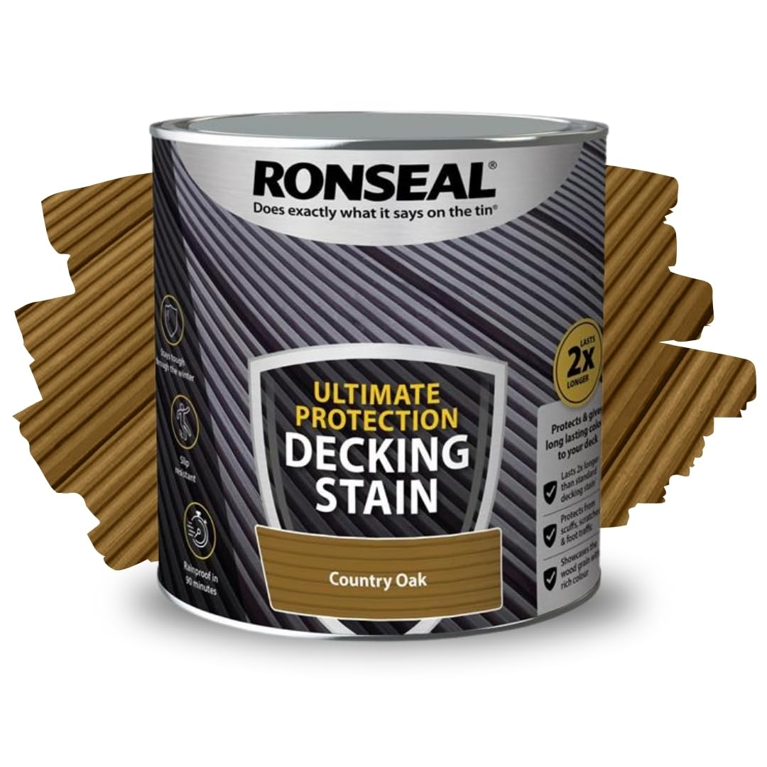 ARUUJ - Decking Stain, Long-Lasting Weather Protection, Quick Dry in 90 Minutes, Anti Slip Deck Stain, Indoor Outdoor Use, Protects Against Scuffs & Foot Traffic, Matt Finish (Country Oak, 2.5L) — image 1