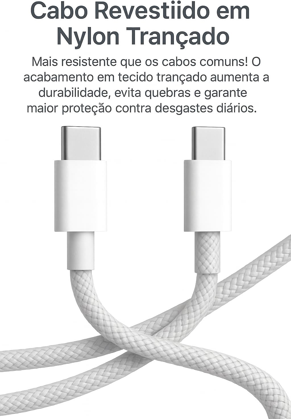 Cabo USB-C Turbo 2 Metros Tipo C 60W Nylon Trançado e Reforçado Compativel Com Iphone 15, Iphone 16 Notebook Tablet Qualidade Premium Carregamento Transferência de Dados Compativel ANDROID