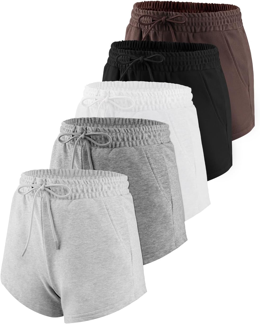 Liloak 4/5 Pack Sweat Shorts for Women with Pockets, Drawstring Cotton Workout Shorts Lounge Casual for Summer Running Shorts