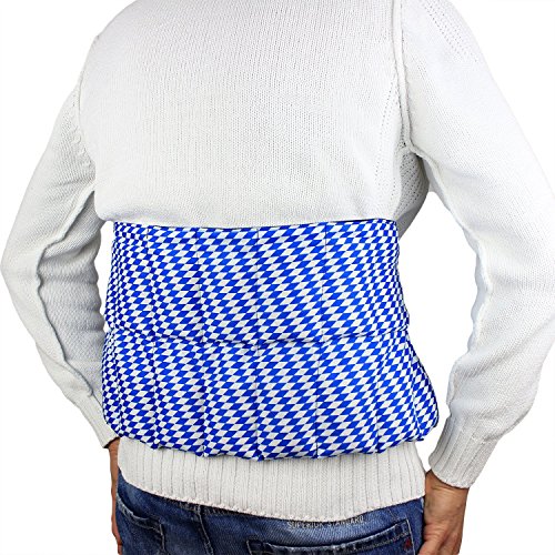 Almohada de Grano grande con Cintas - Cojín térmico Relleno de Trigo - Almohada de Grano de Riñón en Varios Colores para Calentar y Enfriar para Microondas, Horno y Congelador (azul-blanco)