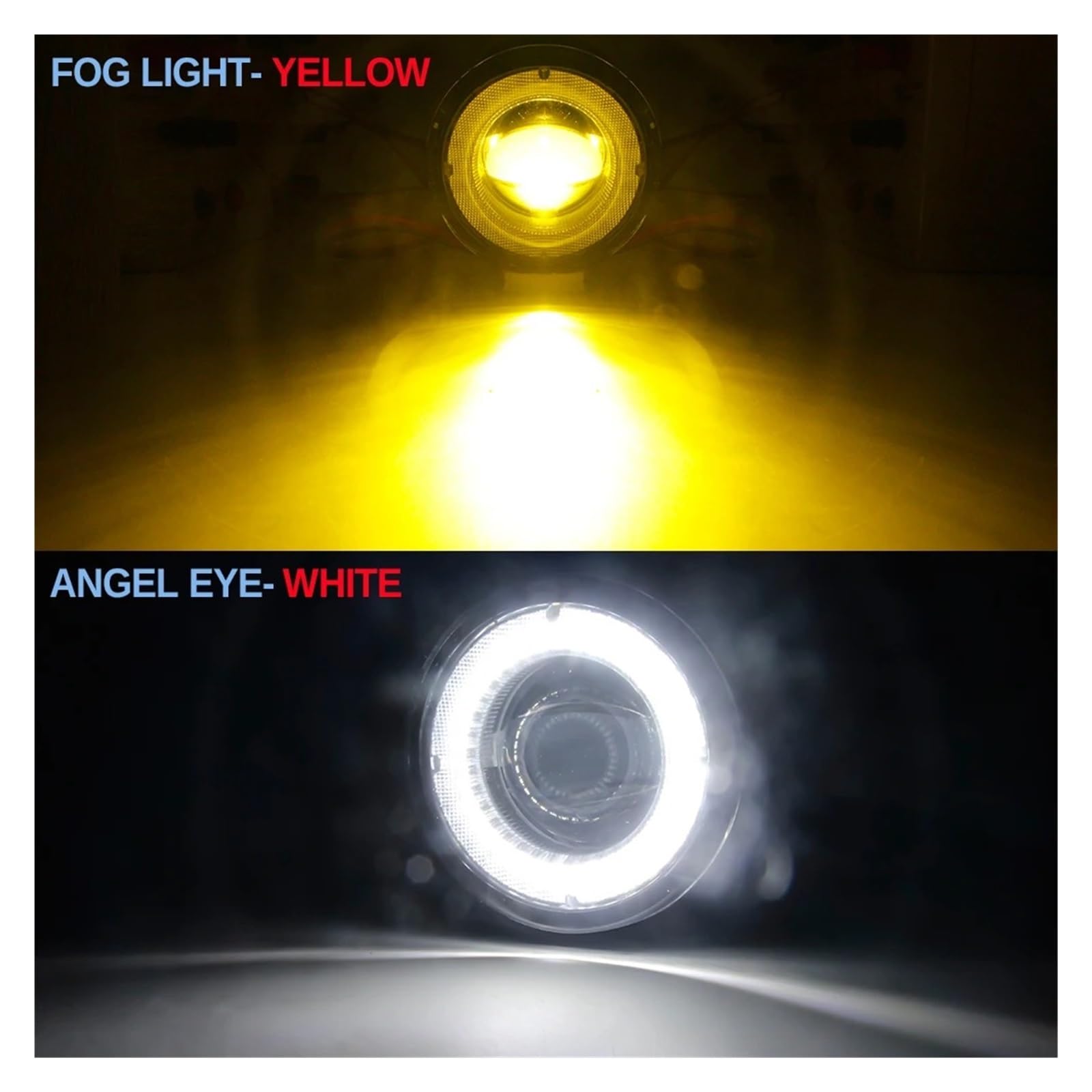 Faro Delantero 30W 12V Parachoques Delantero Coche LED Conjunto Luz Antiniebla Ojo Ángel Luz Circulación Diurna DRL Para Ford Para Mustang 2005-2017 Faro Antiniebla(Yellow and White)
