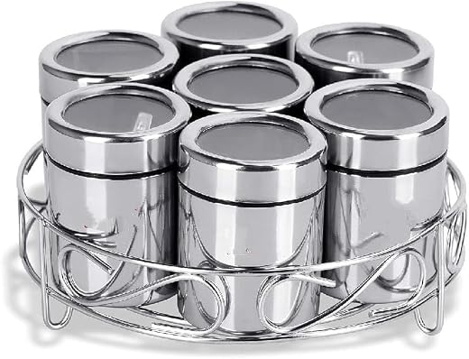 ATROCK 7Pcs Stainless Steel Masala Dabba|Spice Container|Kitchen Jars And Containers|Storage Container|Masala Dani With 7P...