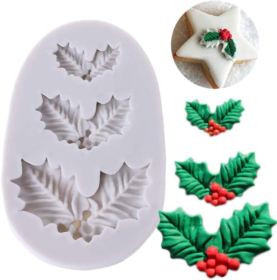 Holly Leaf Molds for Cake (Gray), Candy Mold for Mother's Day Decoration,Wish Young Forever, birthday party Silicone Mold or Fondant, Chocolate, Clay, Soap