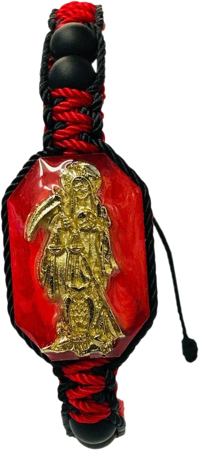 Santuario Jewelry Holy Death Reaper Bracelet Santa Muerte Black/Red with crystal matte beads