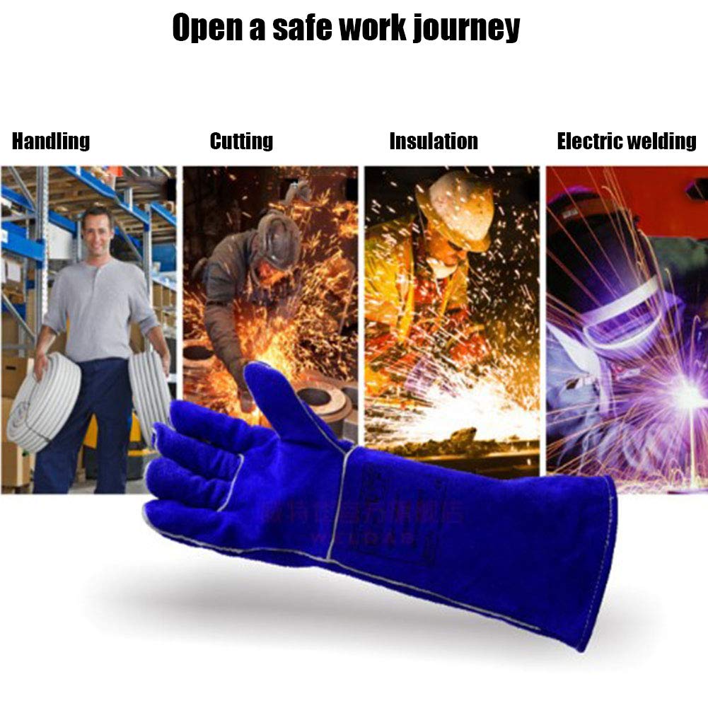 Gants de Soudeur en Cuir Forgé Résistant À La Chaleur/Aux Températures Élevées,Gants de Camping/Cuisine/Barbecue Avec Gant Ultra-Long À Manches Longues de 46 Cm