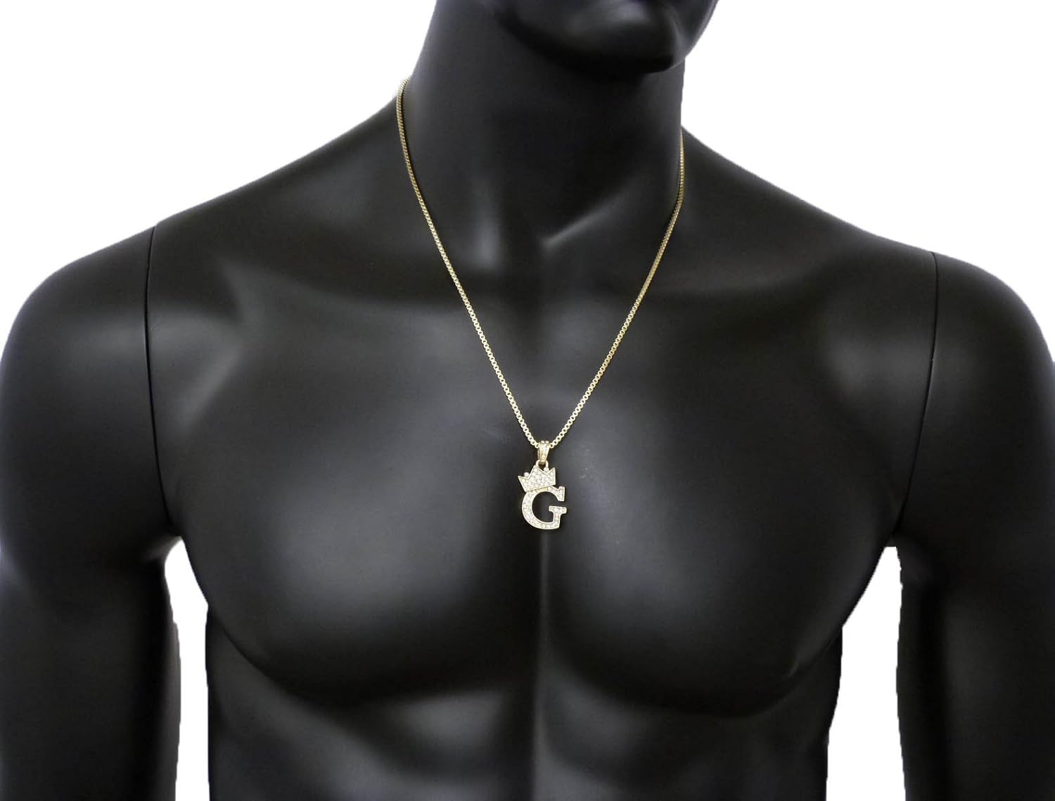 Fashion 21 Unisex Small Size Pave Initial Alphabet Letter Pendant 24" Box Chain Necklace & Earring Set (G Set/Gold)