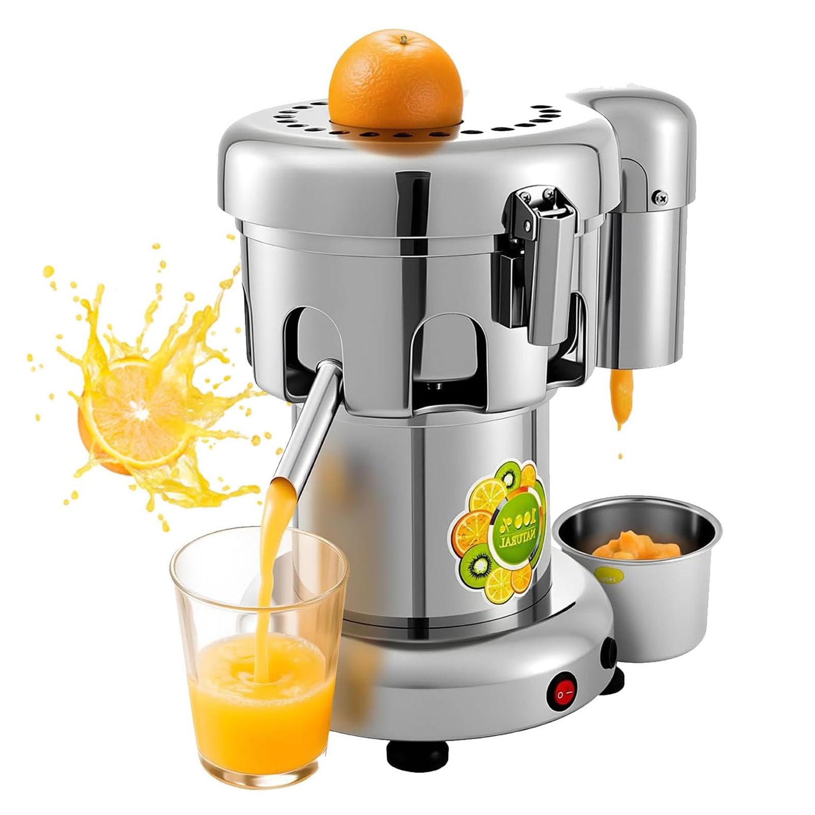 Exprimidor de frutas y verduras de acero inoxidable, extractor de jugos comercial de alta resistencia, exprimidor eléctrico de cítricos, tolva de alimentación grande de 2 l
