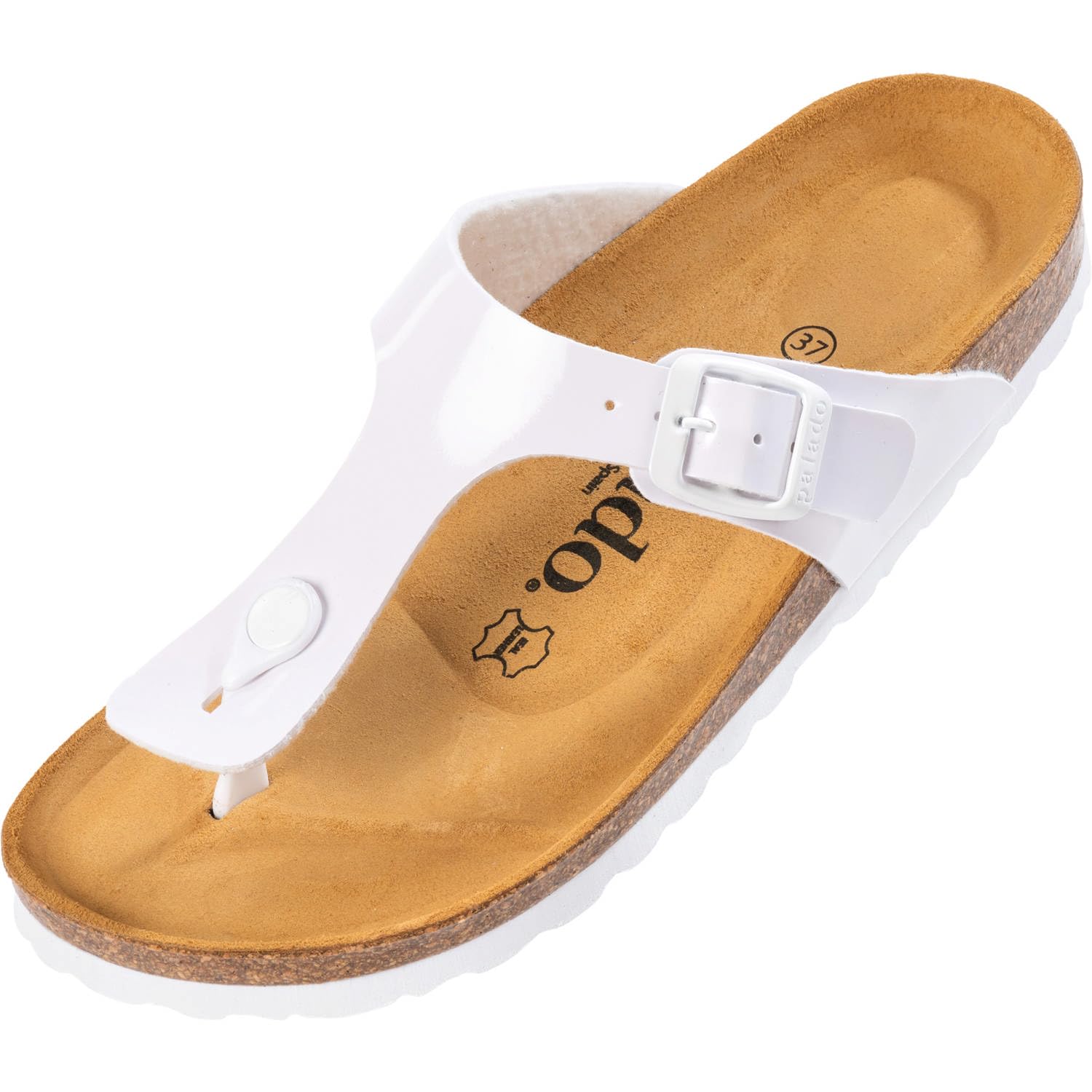 Palado Damen Zehentrenner Kos Lack - Pantoletten Made in Spain - elegante Sandalen mit Kork-Fußbett - modische Sommerschuhe