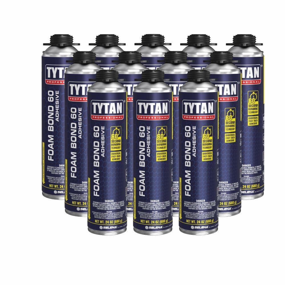 Foam Bond 60 24 oz Fast-tack 60 Second Polyurethane Foam Adhesive Glue, Fast Drying DIY Construction Glue, Foam Panels, Shiplap, Wall Paneling, Construction Adhesive (12 Pack)