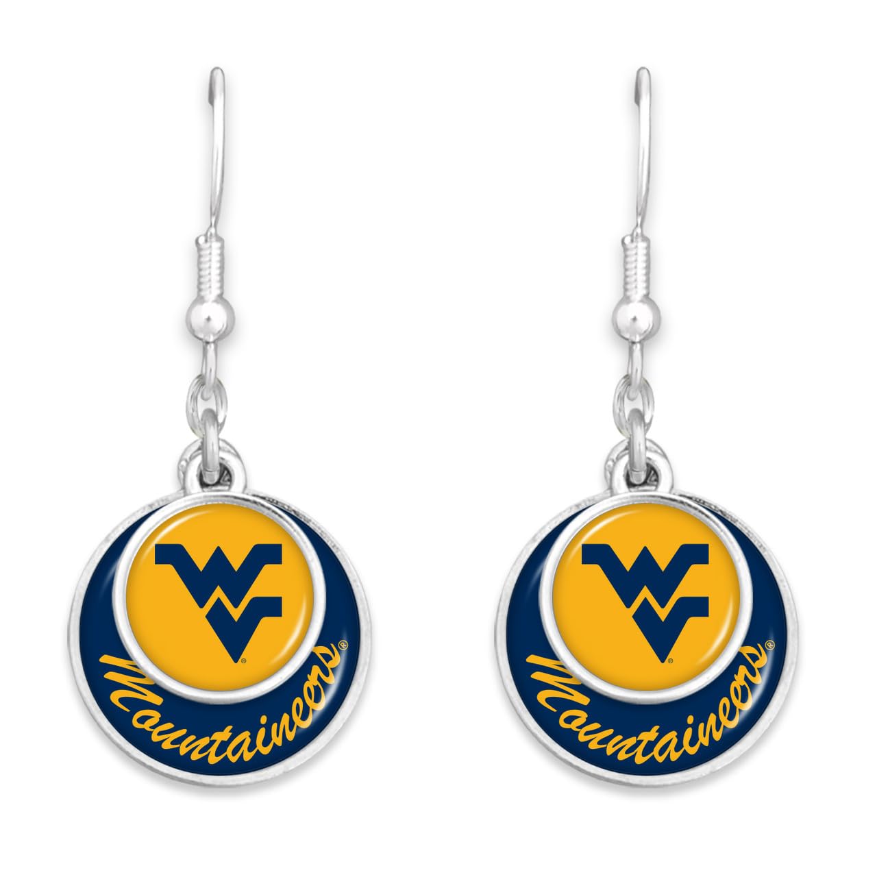 From the Heart West Virginia Mountaineers Stacked Disk Earrings Jewelry Gift Licensed WVU, Silver