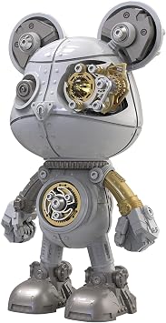 Cyberpunk Mecha Bear 3D Metal Model Kit, 140PCS DIY Assembly Buildable Figure with Light-Up Eye, Collectors Desktop Art Toy, Unique Gift for Adults & Teens White Gold