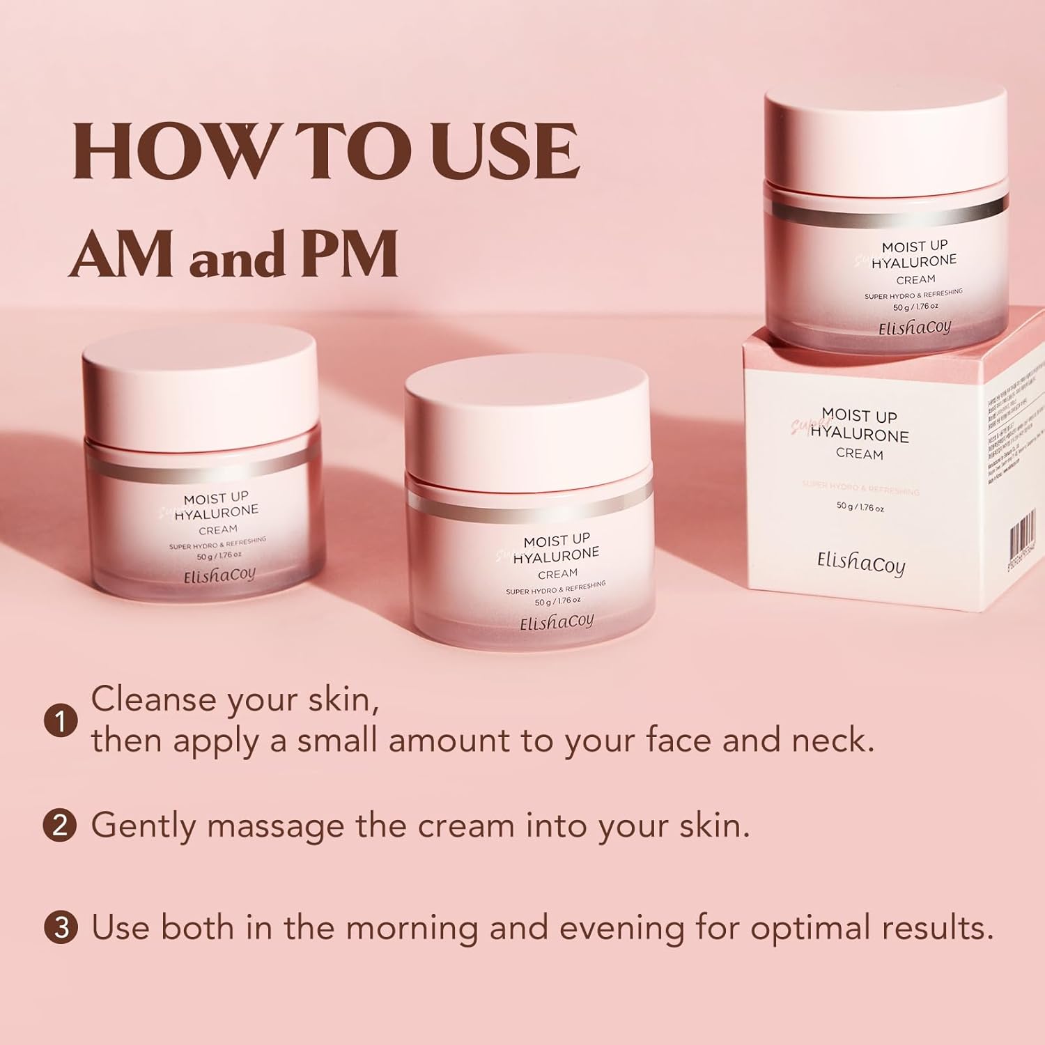 Elishacoy Moist Up Hyalurone 80-Hour Hyaluronic Acid face Cream with Long-Lasting Hydration, Oil-Free Gel, Korean Skin Care, Good for Dryness, Dullness, Uneven Texture | Oily, Combination Skin Types