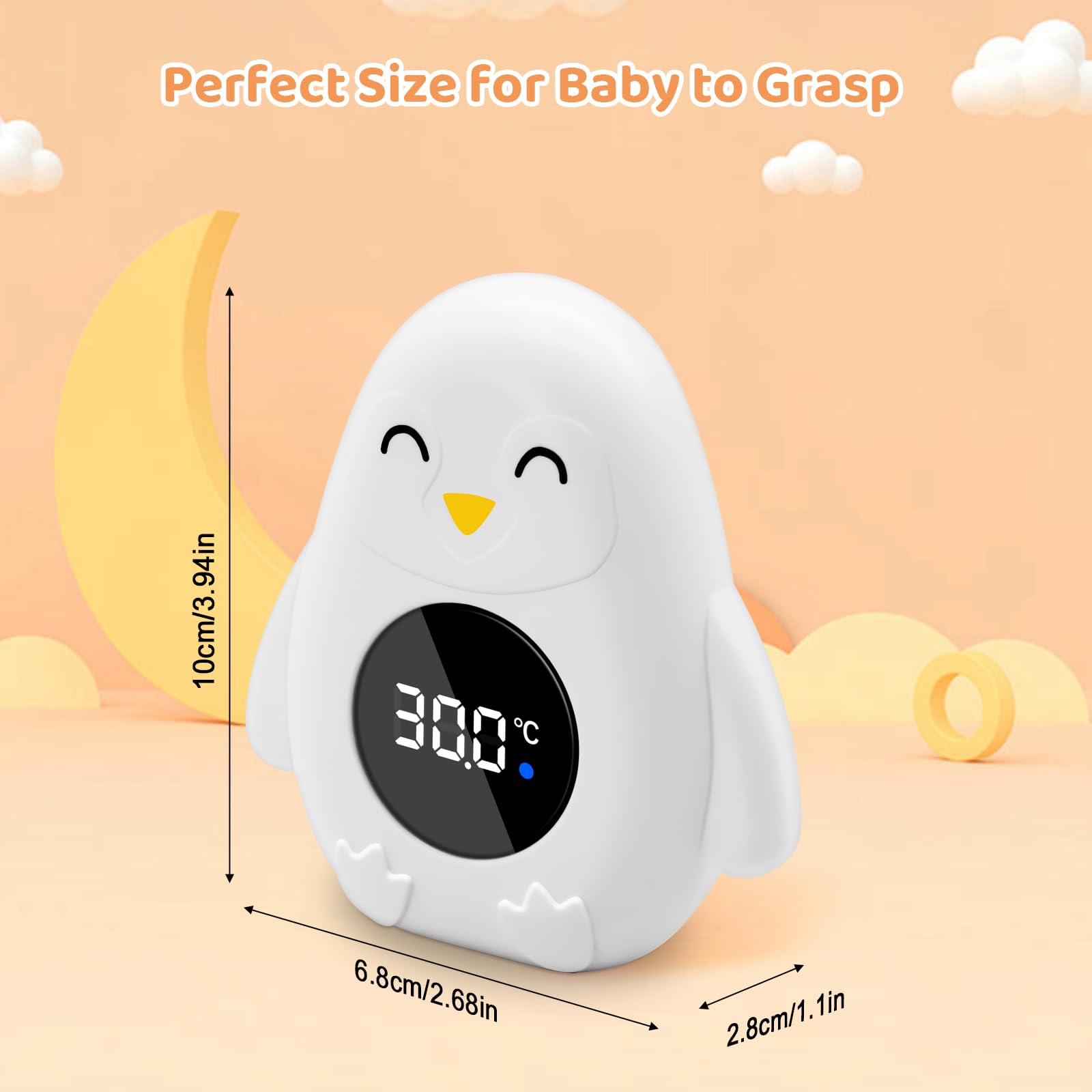 Thermomètre numérique de bain pour bébé - Voyant LED d’avertissement et alarme de température - Sécurité étanche Idéal pour nouveau-nés et tout-petits