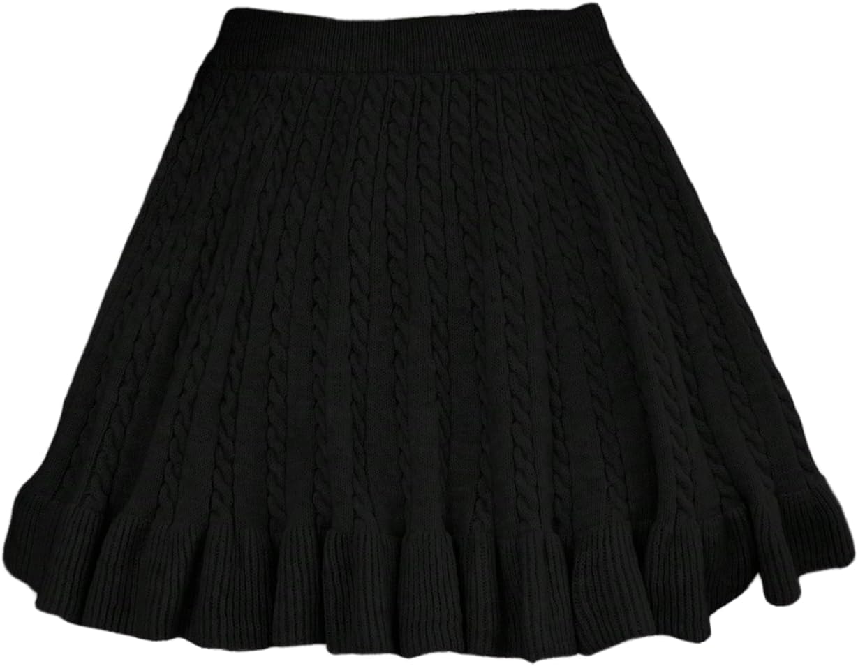 Verdusa Women's Cable Knit Ruffle Skirt A Line Short Sweater Skirts Elegant Outfits