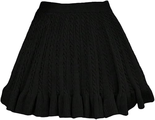 Verdusa Women's Cable Knit Ruffle Skirt A Line Short Sweater Skirts Elegant Outf
