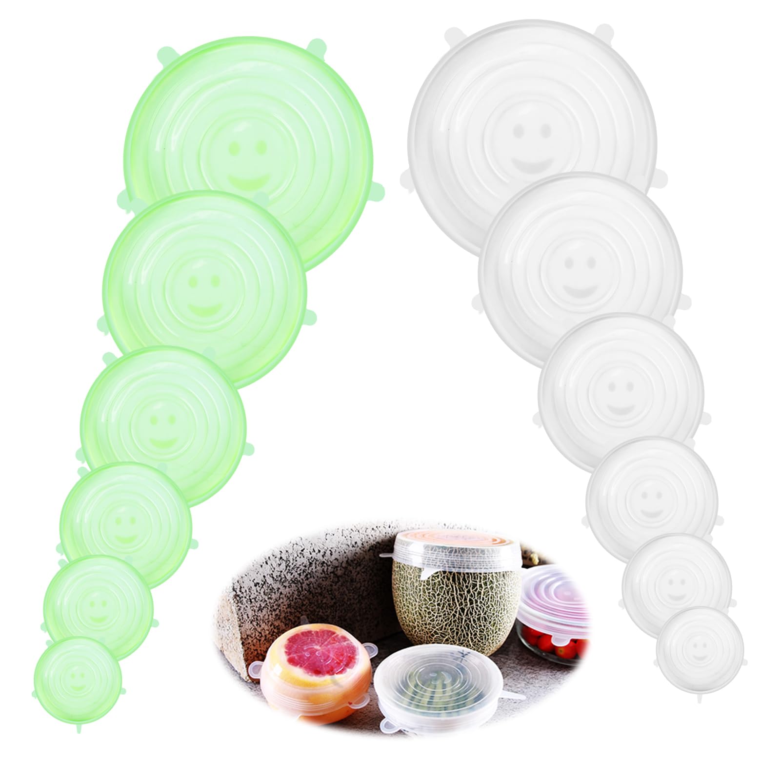 ZPTEE Reusable Silicone Stretch Lids 12 Pack - Replace Plastic Wrap, Airtight Food Covers for Bowls, Dishes & Fruit| Leftovers Storage, Microwave & Dishwasher Safe | Eco Friendly Kitchen