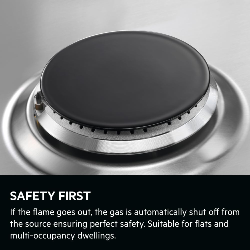 AEG Placa de gas Slim Line serie 3000 HGX64200SB, 4 zonas de cocción/quemadores, 60 cm, soportes de sartén de hierro fundido, quemador de velocidad, encendido integrado, apagado automático de gas