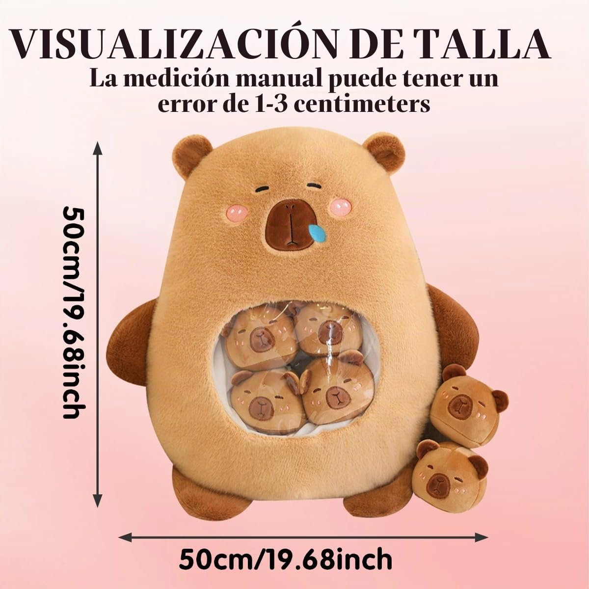 Kekeso Capybara Peluche Kawaii Capybara Peluche con 6 Bebés Lindos Bolsa de Capybara Peluches Almohada Juguetes de Peluche para Niñas Niños Regalos,Marrón