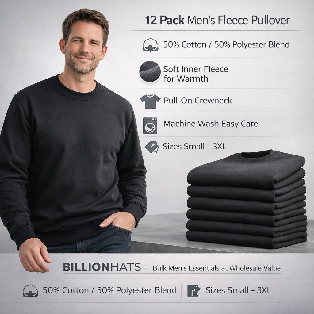 BILLIONHATS Mens Crewneck Sweatshirts in Bulk, Cotton, Wholesale Screenprinting Sweat Shirts For Men, Layer Shirt - Image 4